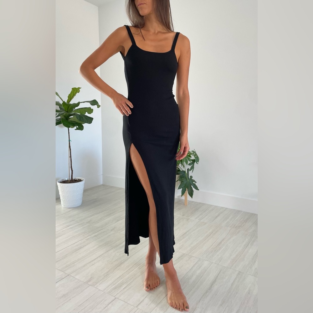 Reformation ribbed maxi dress w/ leg slit